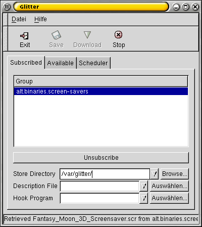 
So pr&auml;sentiert sich glitter nach dem ersten Start.
   