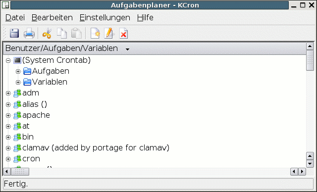 KCron nach dem Start als Benutzer root
