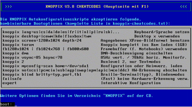 Hilfe am Bootprompt