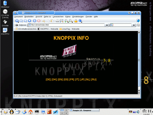 Der Knoppix Desktop nach dem Start